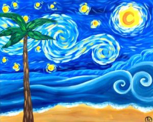 starry night beach palm